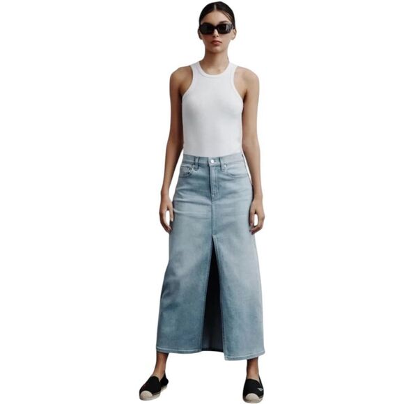 DKNY Jeans Denim High Rise Maxi Skirt in Skyline - Picture 1 of 7
